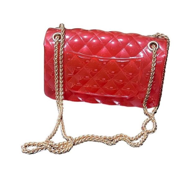 Plastic Purse Clear Red Quilted Jelly Crossbody Game Purse - Picture 3 of 3